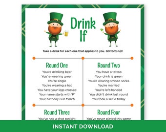 St. Patrick's Day Drink If Game, Printable Drinking Game for a St Paddy's Day Party at Home or a Bar, St. Patty's Bar Crawl Game for Adults