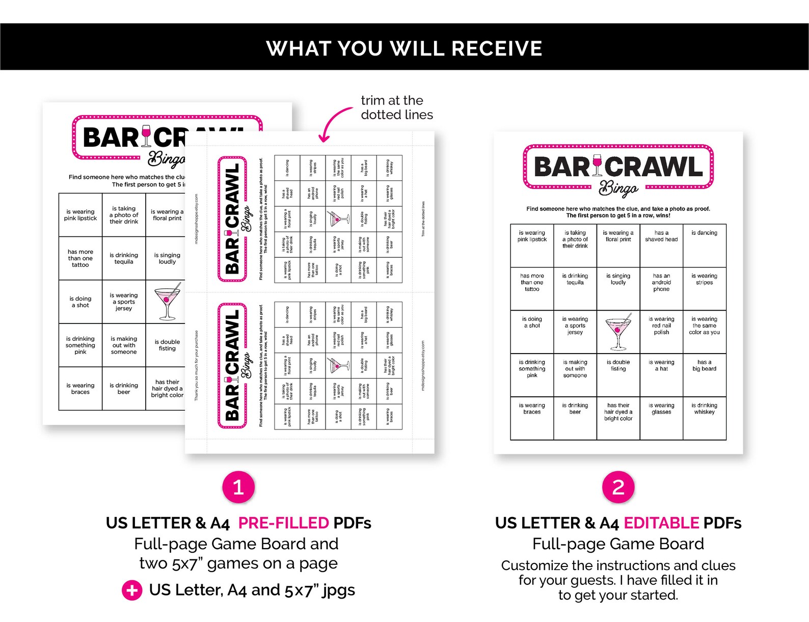 Editable Bar Crawl Bingo Game, Printable Find Someone Who Bar Hopping