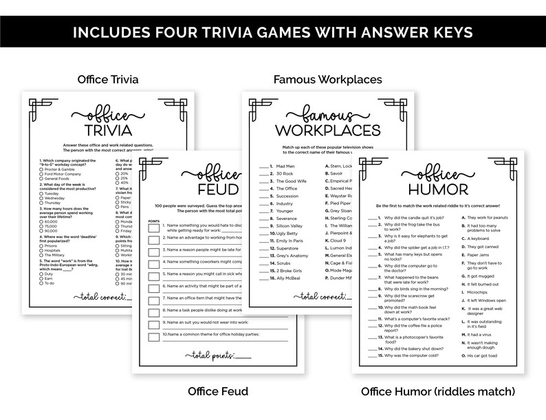 Workplace Riddles Printer Office Party Games, Printable Games for a Team Building Event, Employee ...