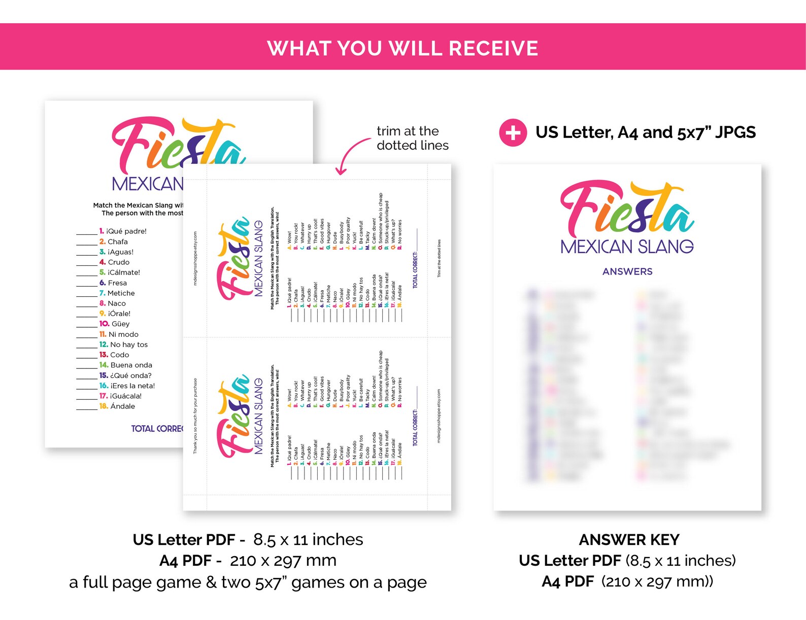 Fiesta Mexican Slang Game, Printable Trivia Game for a Fiesta Birthday ...