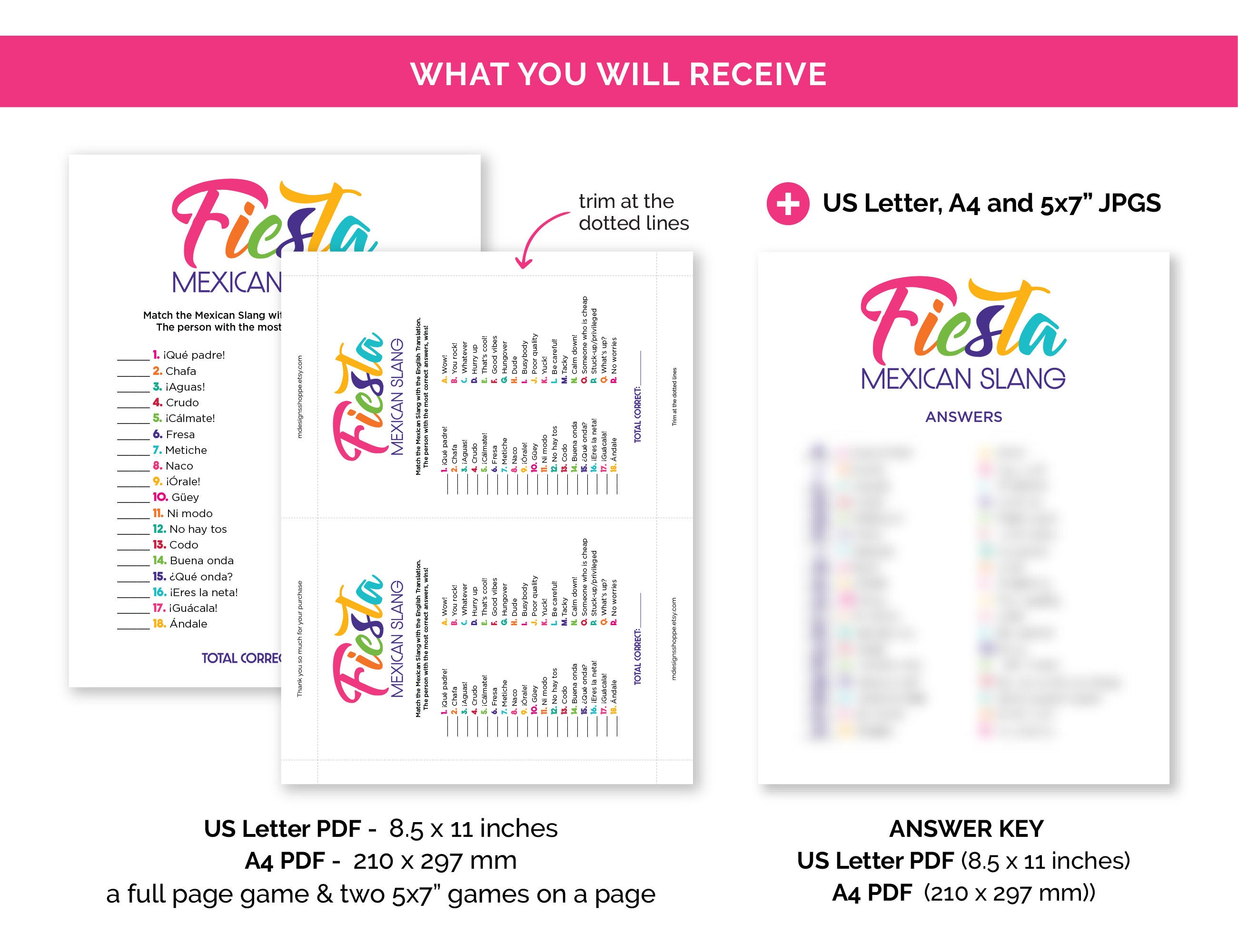 Fiesta Mexican Slang Game, Printable Trivia Game for a Fiesta Birthday ...