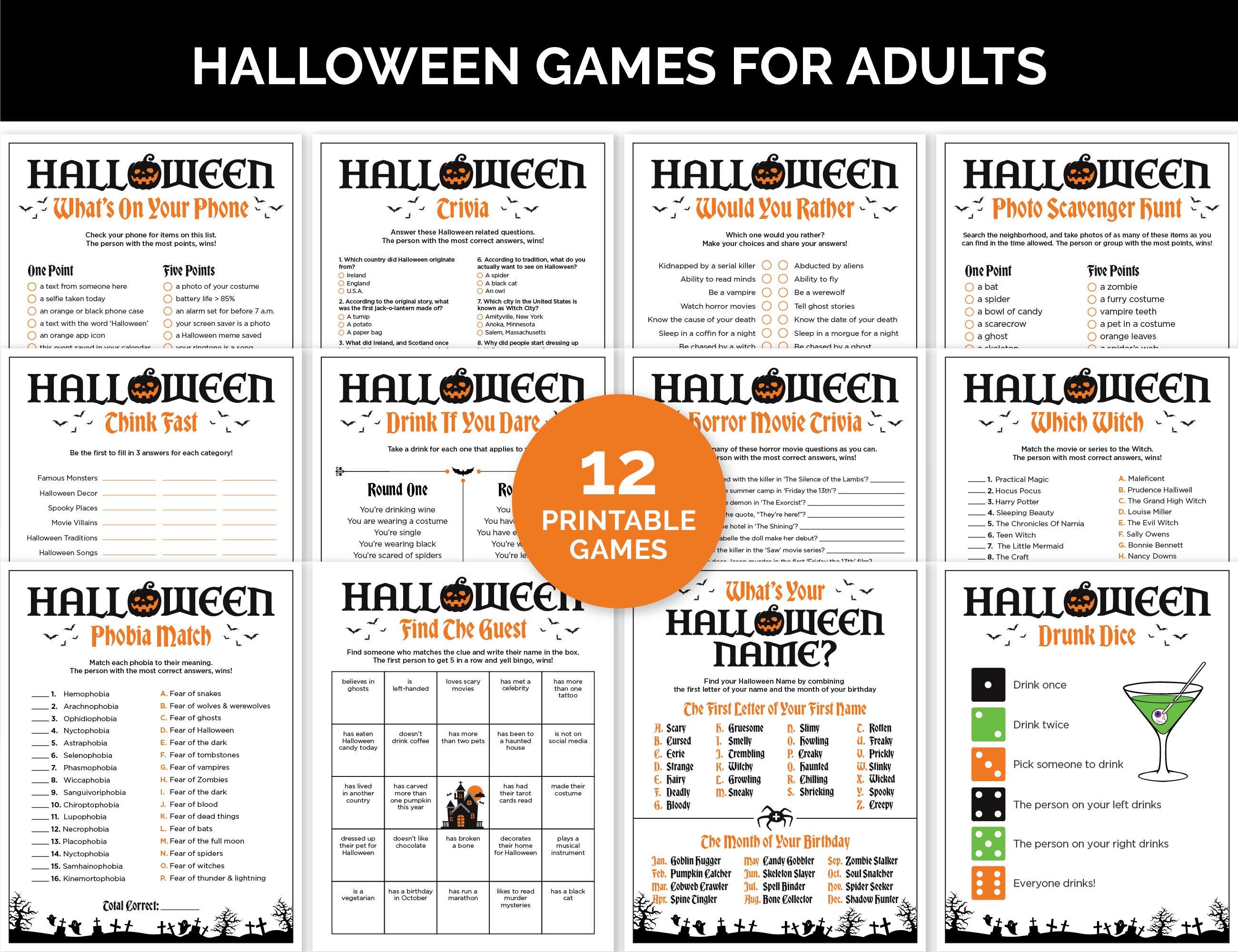 Halloween Party Games for Adults, Printable Games Bundle for a Halloween Office Party, Halloween Icebreaker Activities, Spooky Party Games