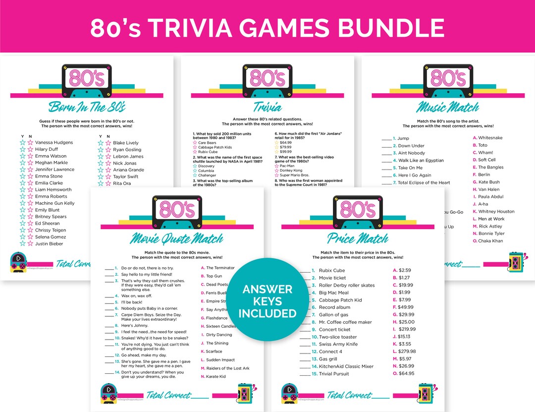 80s Trivia Games Printable Trivia Games Bundle for an 80s - Etsy