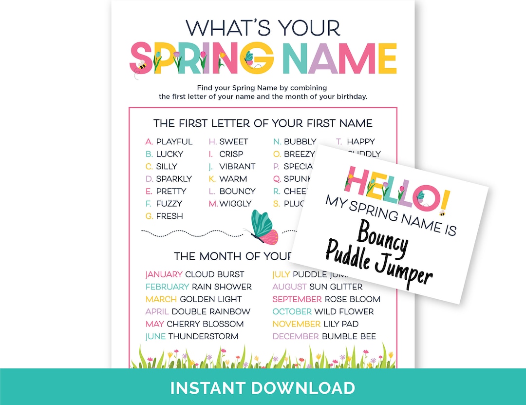 What's Your Spring Name Game, Printable Spring Classroom Party Activity ...