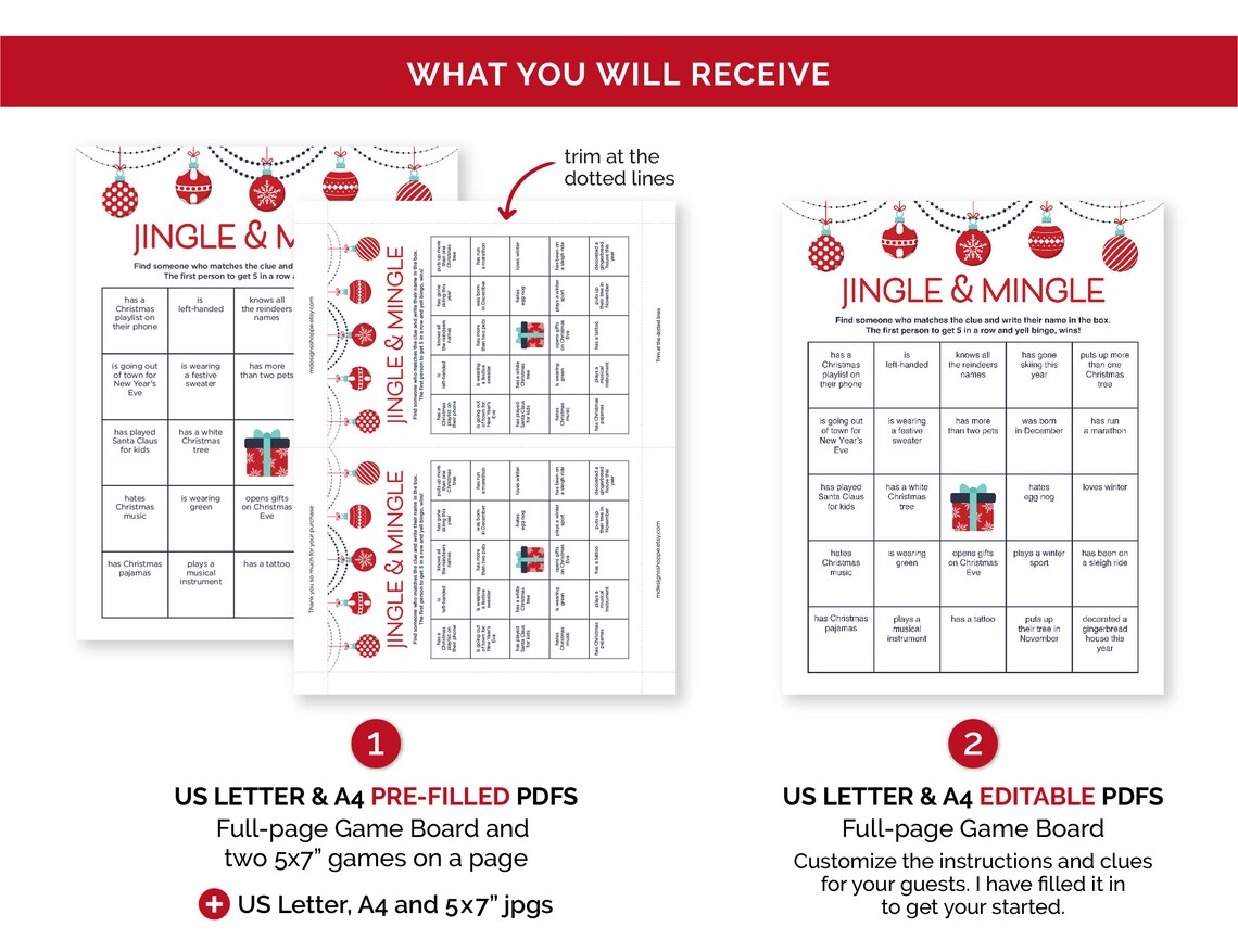 Editable Jingle and Mingle Bingo, Christmas Find the Guest Bingo Game ...