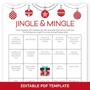 Editable Jingle and Mingle Bingo, Christmas Find The Guest Bingo Game, Find Someone Who Human Bingo, Fun Icebreaker Game for a Holiday Party