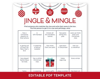 Editable Jingle and Mingle Bingo, Christmas Find The Guest Bingo Game, Find Someone Who Human Bingo, Fun Icebreaker Game for a Holiday Party