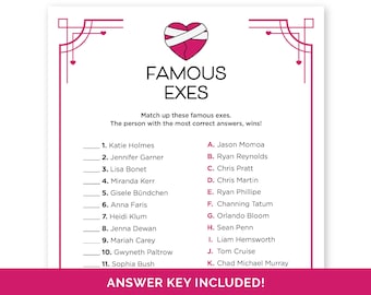 Famous Exes Spiel, Breakup Party Spiel, Zuordnungsspiel für eine Post-Scheidungs-Party, Neu Single Ladies Night Spiel, Geschiedenes AF-Feiernspiel.