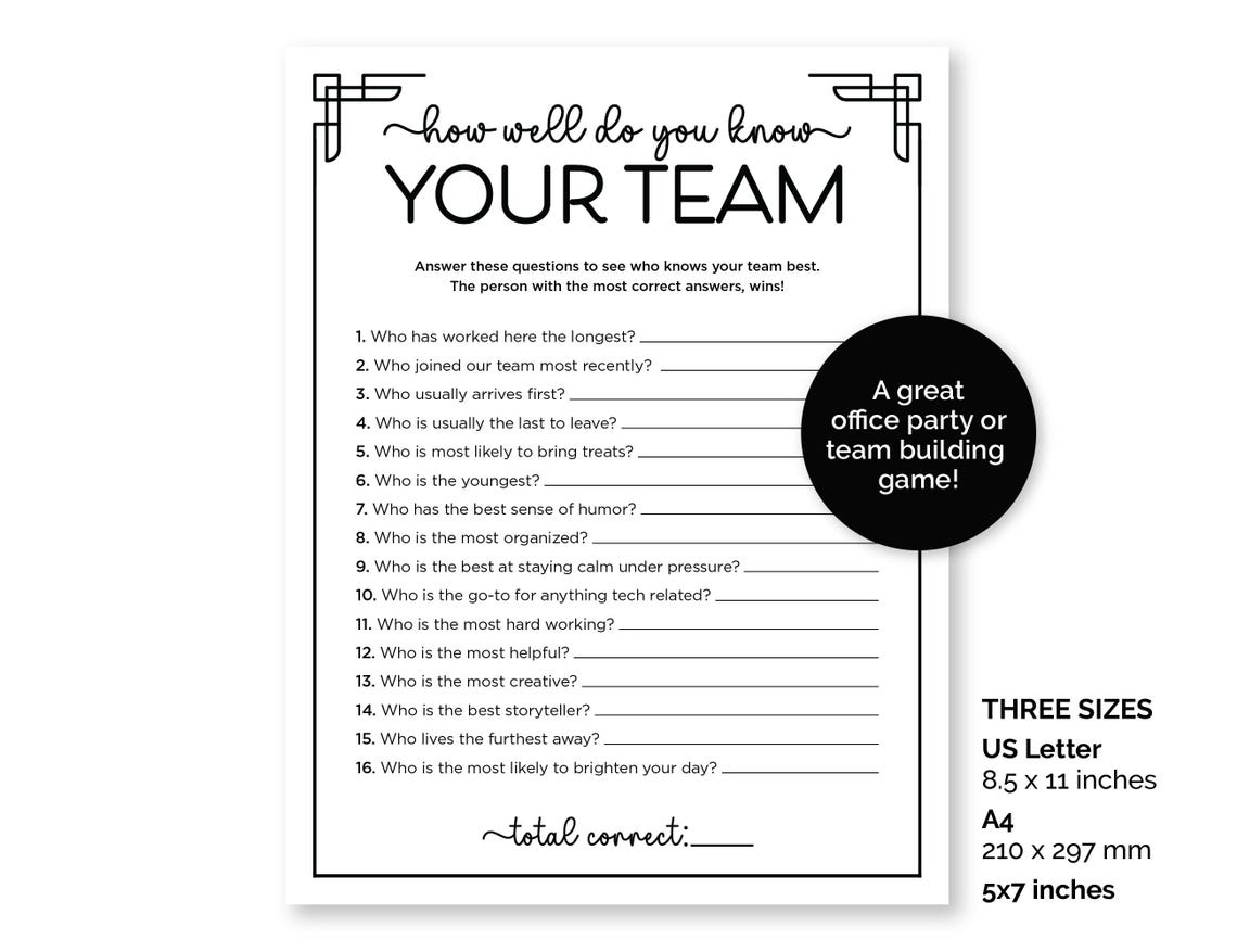 How Well Do You Know Your Team, Printable Team Building Game, Team ...