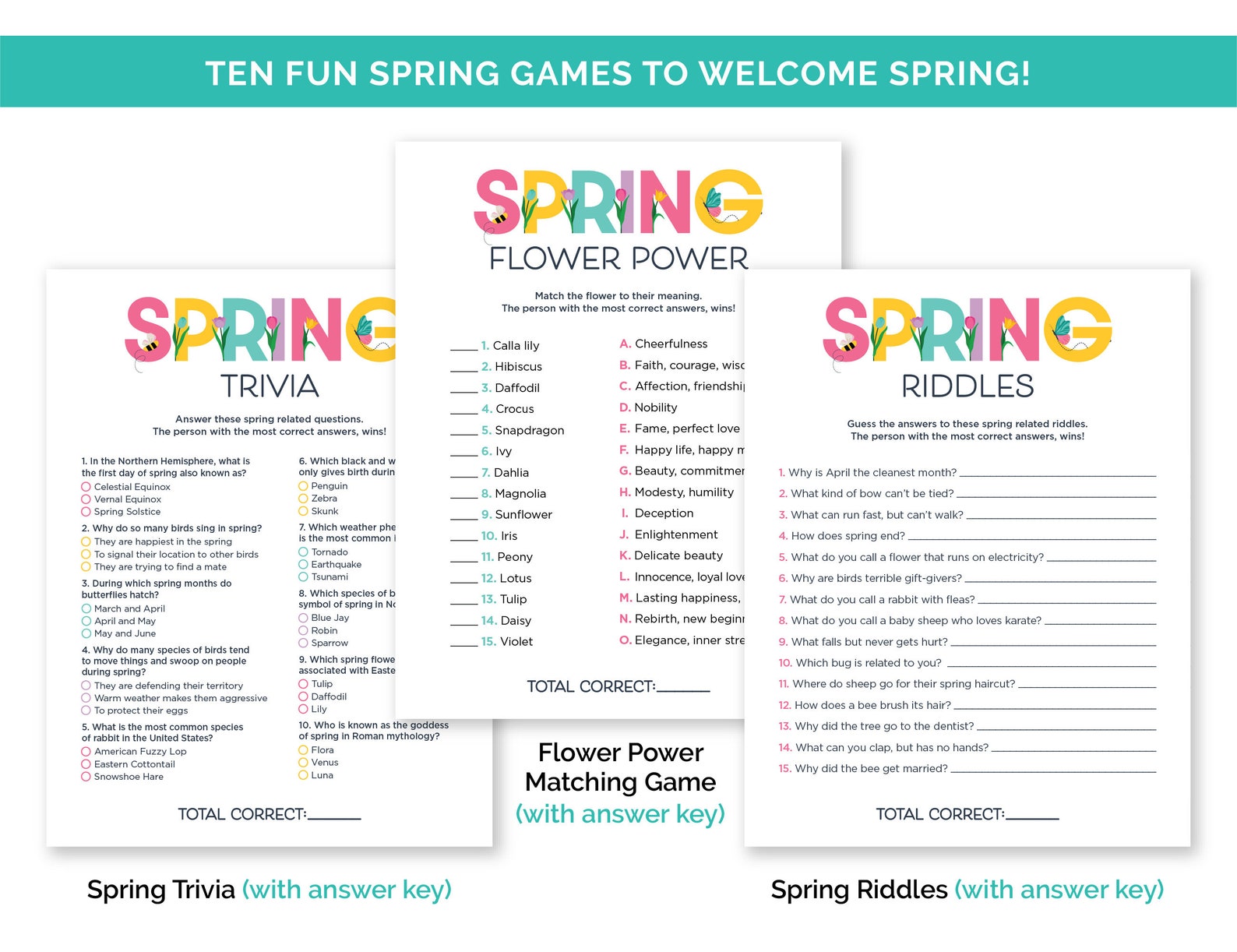 Spring Games Bundle, Printable Spring Party Games for Kids, Teens and ...