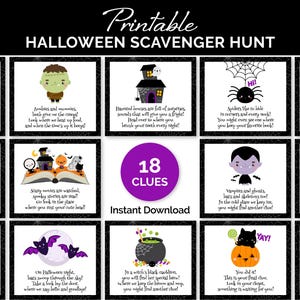 Caça ao tesouro de Halloween para crianças, caça ao tesouro de Halloween para imprimir em ambientes internos com pistas, jogo de festa de Halloween, atividade de Halloween para crianças.