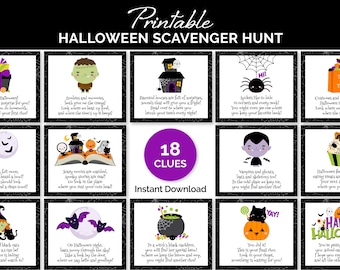 Búsqueda del tesoro de Halloween para niños, búsqueda del tesoro de Halloween en interiores imprimible con pistas, juego de fiesta de Halloween, actividad de Halloween para niños.