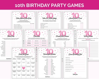 Jeux de fête pour 10 ans, lot de jeux pour 10 ans à imprimer avec anecdotes pour l'anniversaire d'une fille, activités pour une fille de 10 ans
