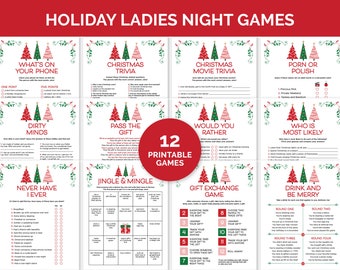 Feiertags-Damennachtspiele, druckbare Spiele-Bundle für Weihnachten, Mädelsabend, Friendsmas-Party-Spiele, Weihnachtsgruppenspiele für Erwachsene
