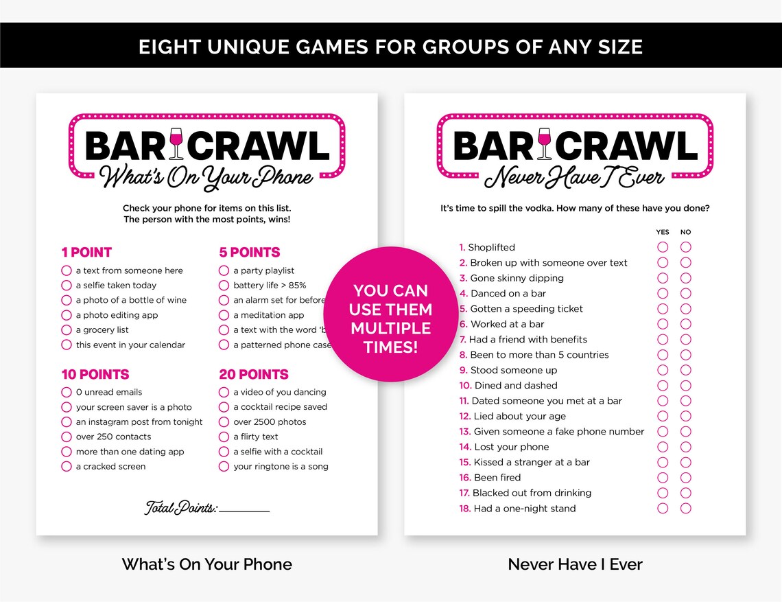 Bar Crawl Games Bundle Printable Bar Hopping Games for a Etsy