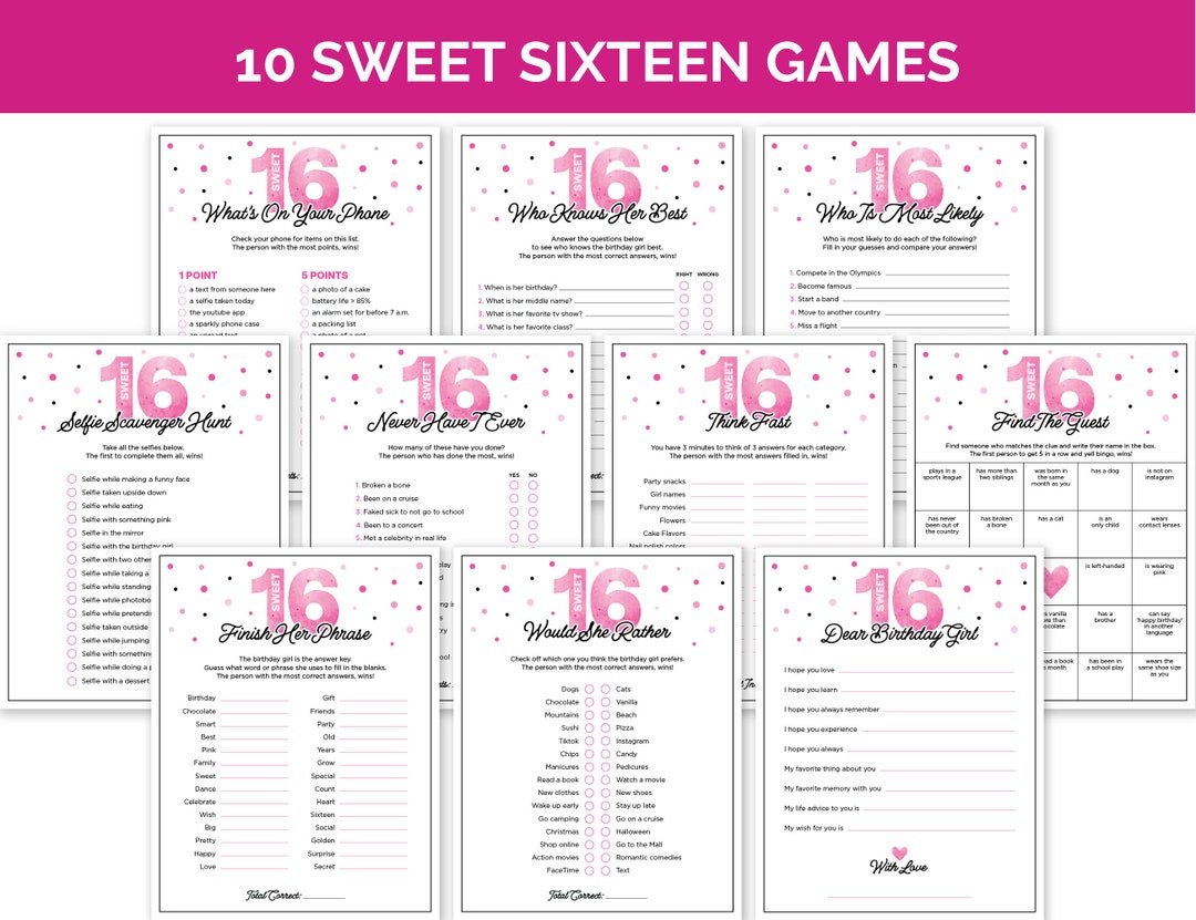 Sweet 16 Games for Girls, Printable Sweet Sixteen Birthday Game Bundle - What Channel Is The Sweet 16 Games On