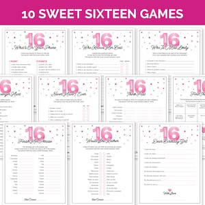 Sweet 16 Games for Girls, Printable Sweet Sixteen Birthday Game Bundle, Teen Trivia Games for a 16th Birthday Party or Sweet 16 Celebration.