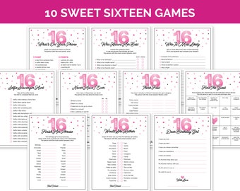 Sweet 16 Games for Girls, Printable Sweet Sixteen Birthday Game Bundle, Teen Trivia Games for a 16th Birthday Party or Sweet 16 Celebration.