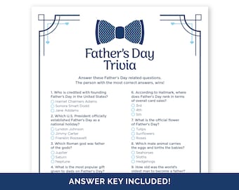 Father's Day Trivia Game, Printable Father's Day Quiz for Families, Father's Day Trivia Questions with Answers, Fun Fathers Day Party Game.