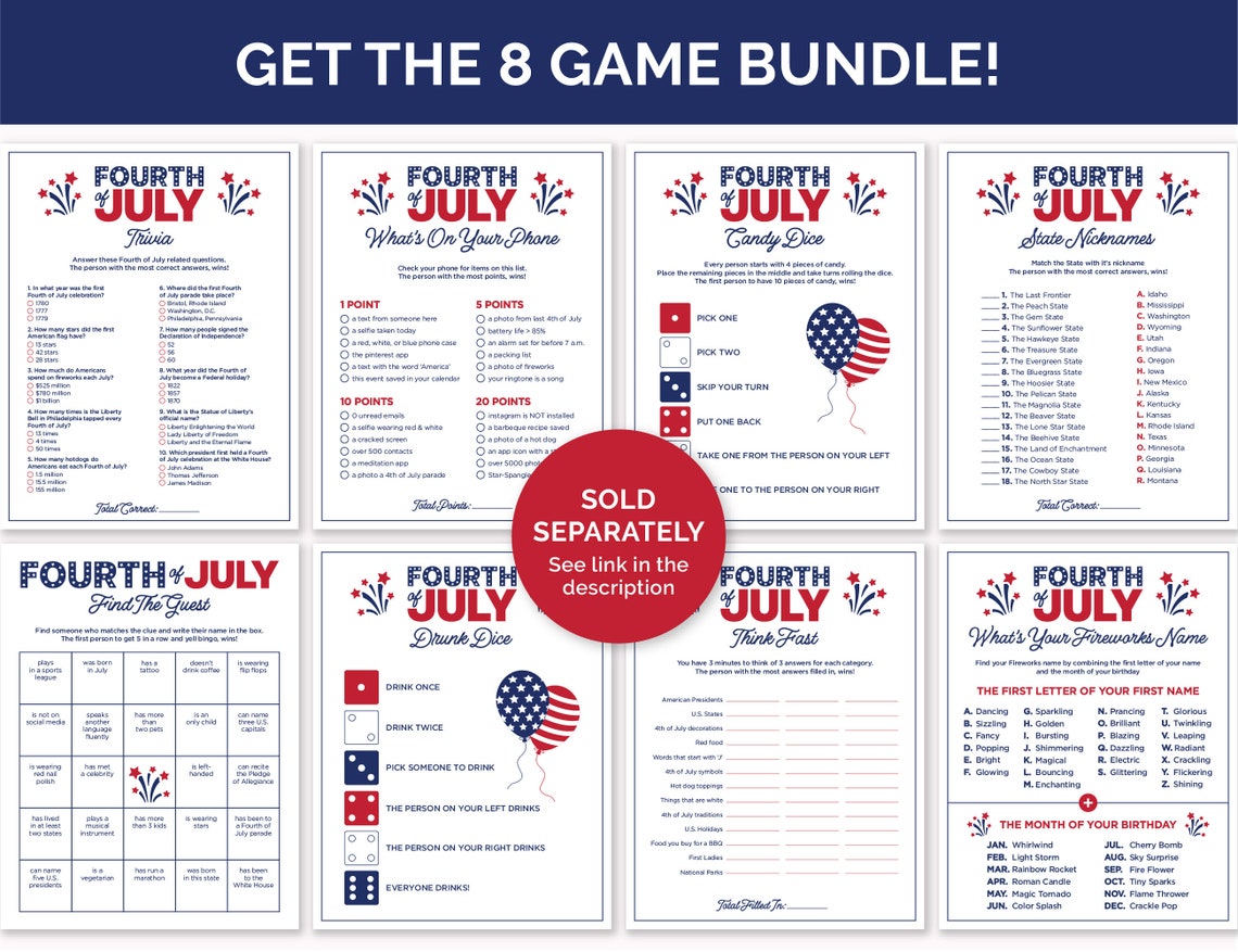 Fourth of July Trivia Game, Printable Quiz With Answers for a 4th of ...