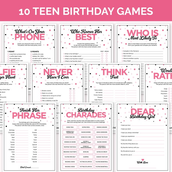 Teen Birthday Games for Girls, Printable Birthday Girl Trivia Games, Birthday Party Activities for Teenagers, Sweet Sixteen Group Games