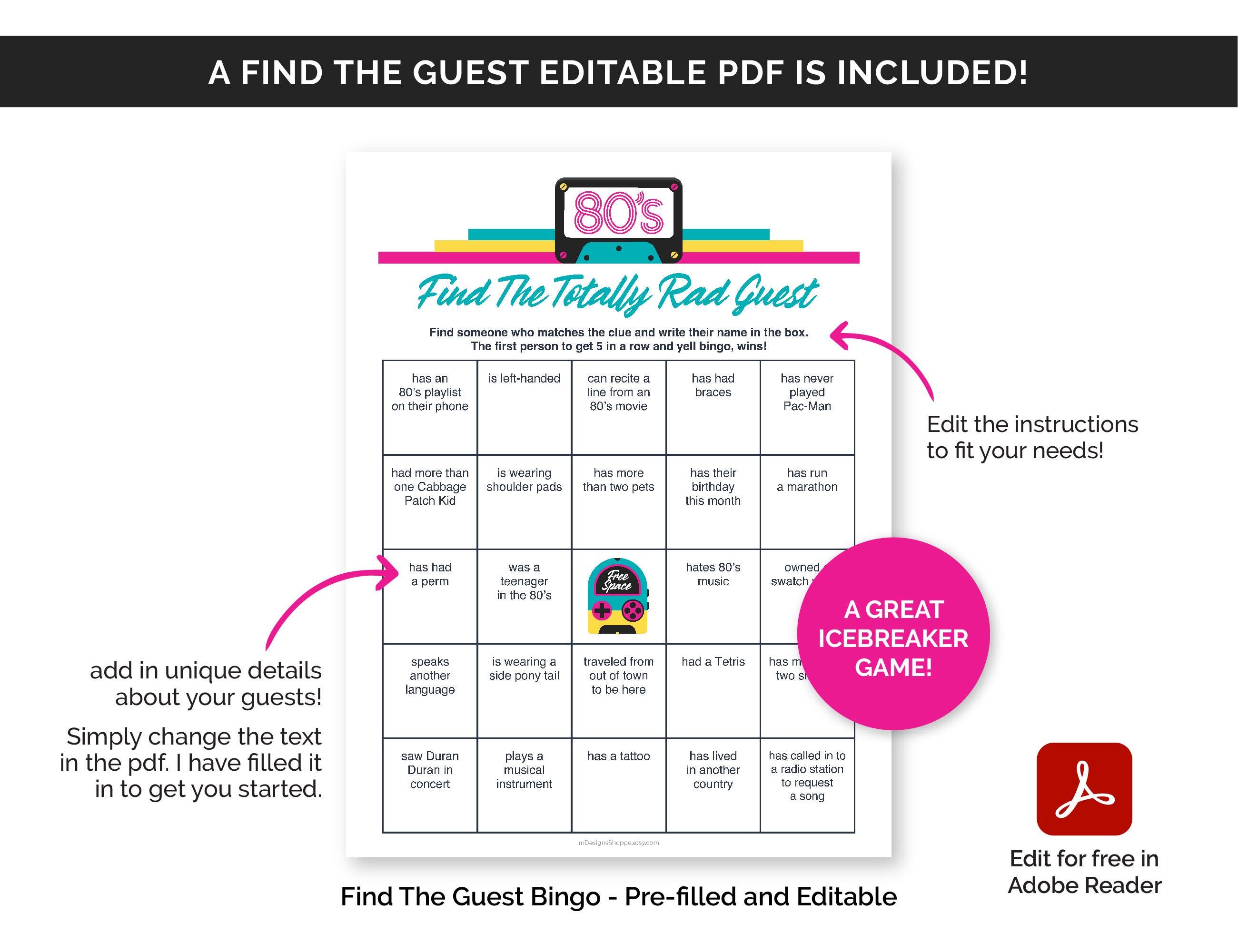 80s Party Games, Printable Games Bundle for an 80s-themed