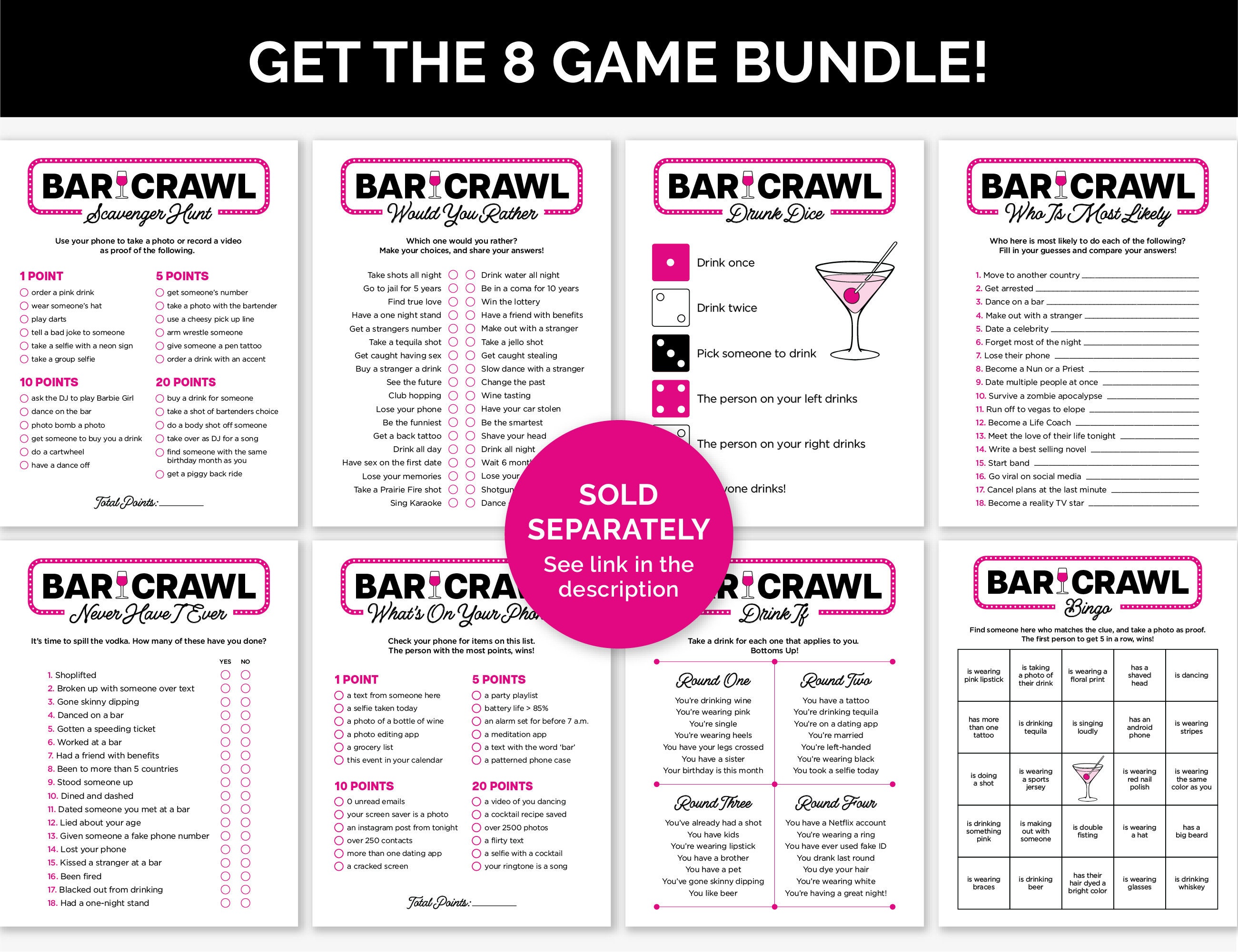 Editable Bar Crawl Bingo Game, Printable Find Someone Who Bar Hopping