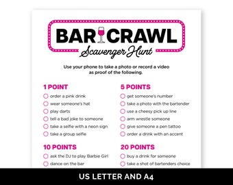 Bar Crawl Scavenger Hunt, Printable Bar Hopping Game for a Birthday Bar Crawl, Bar Scavenger Hunt for Adults, Ladies Night Bar Crawl Game