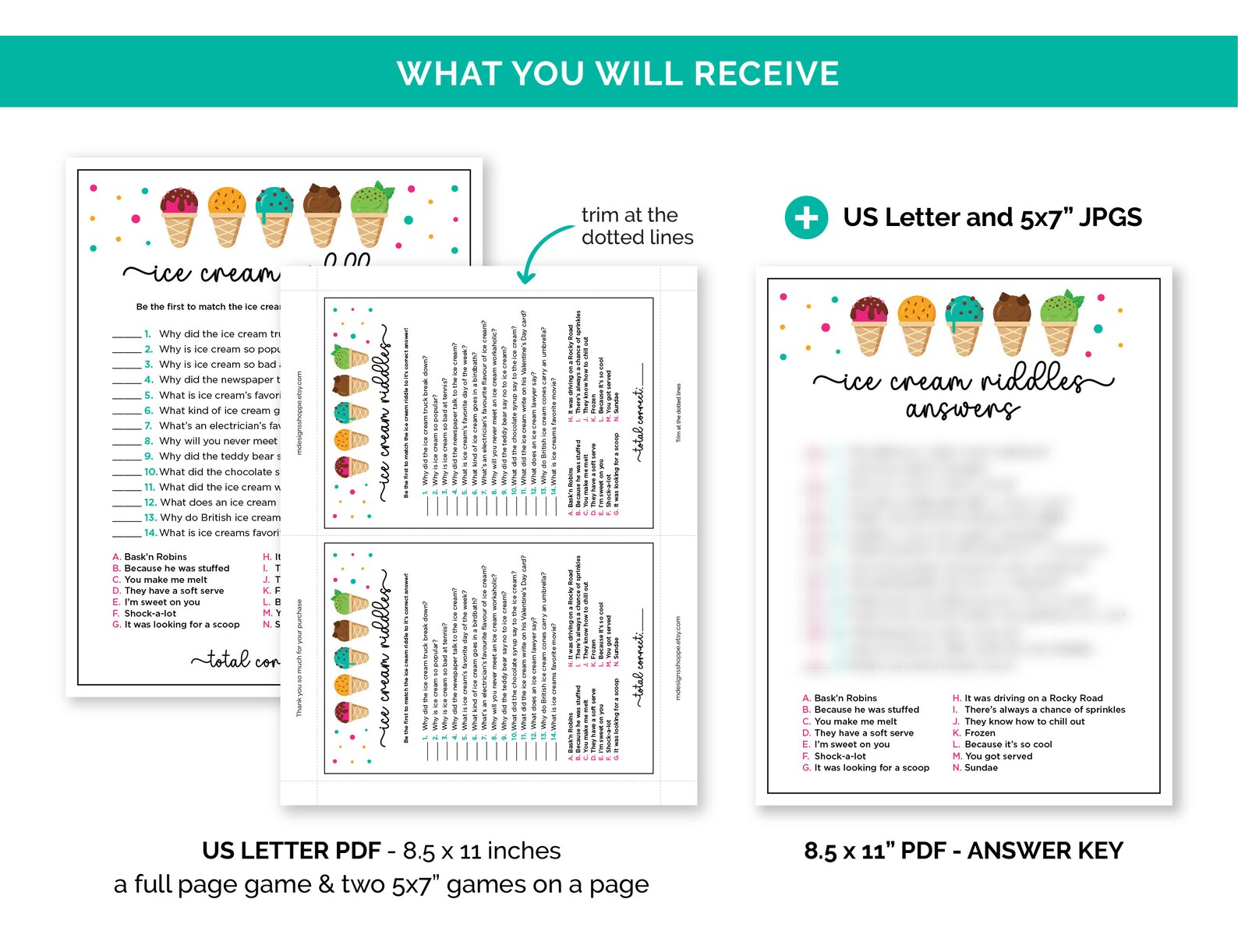 Ice Cream Riddles, Printable Riddle Me This Game for an Ice Cream ...