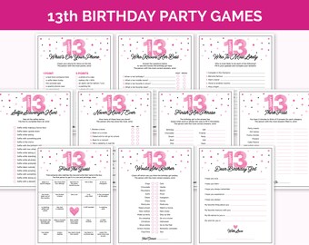 13th Birthday Party Games, Printable Thirteenth Birthday Game Bundle with Birthday Girl Trivia Games, Teen and Tween Girl Party Activities