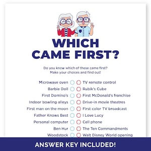 Senior Which Came First Game, Memory Game for Senior Citizens, Brain Games for the Elderly, Retirement Home Game, Seniors Center Trivia Game