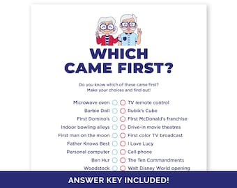 Senior Which Came First Game, Memory Game for Senior Citizens, Brain Games for the Elderly, Retirement Home Game, Seniors Center Trivia Game