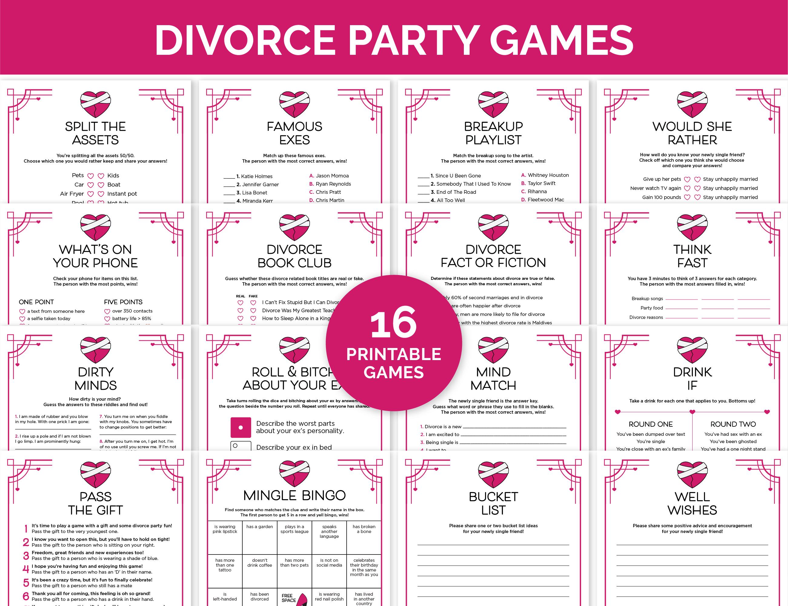 Divorce Party Games, Printable Game Bundle for a Breakup Party, Newly ...