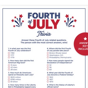 Fourth of July Trivia Game Printable Quiz With Answers for a - Etsy Canada