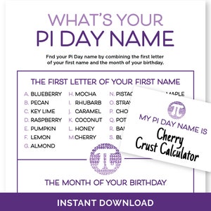 What&#39;s Your Pi Day Name Game, Printable Pi Day Party Game for a Math Classroom, 3.14 Name Generator Game with Name Tags for Adults and Kids