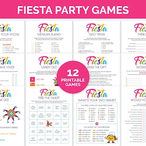 Pacote de jogos de festa, jogos de festa mexicanos para imprimir para um aniversário de festa ou festa de taco, jogos de festa de escritório de festa, jogos de grupo temáticos de festa