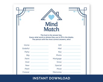 Housewarming Mind Match Game, Printable Finish The Phrase for a Housewarming Party, New Homeowner Finish My Phrase, New House Party Game.