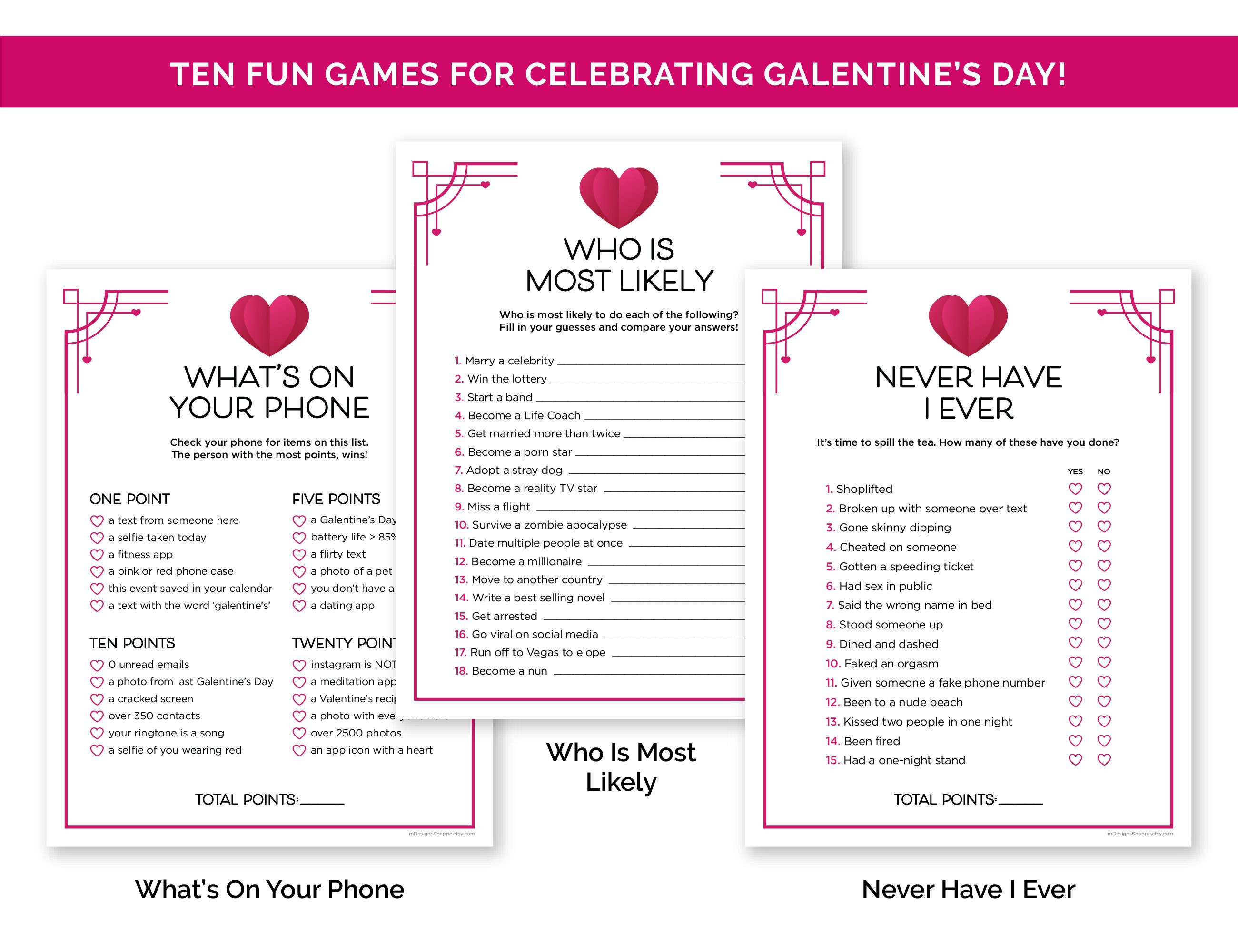 Galentine's Games for Adults, Printable Games Bundle for a Galentine's ...