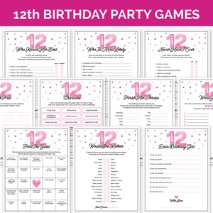 12. Geburtstag Party Spiele, druckbares Geburtstagsspiel mit Geburtstagskind-Trivia, Tween-Aktivitäten für eine 12-jährige Mädchen-Geburtstagsparty