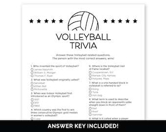 Volleyball Trivia Game, Printable Quiz with Answers for a Volleyball Party, Volleyball Birthday Game, Travel Volleyball Team Building Game.