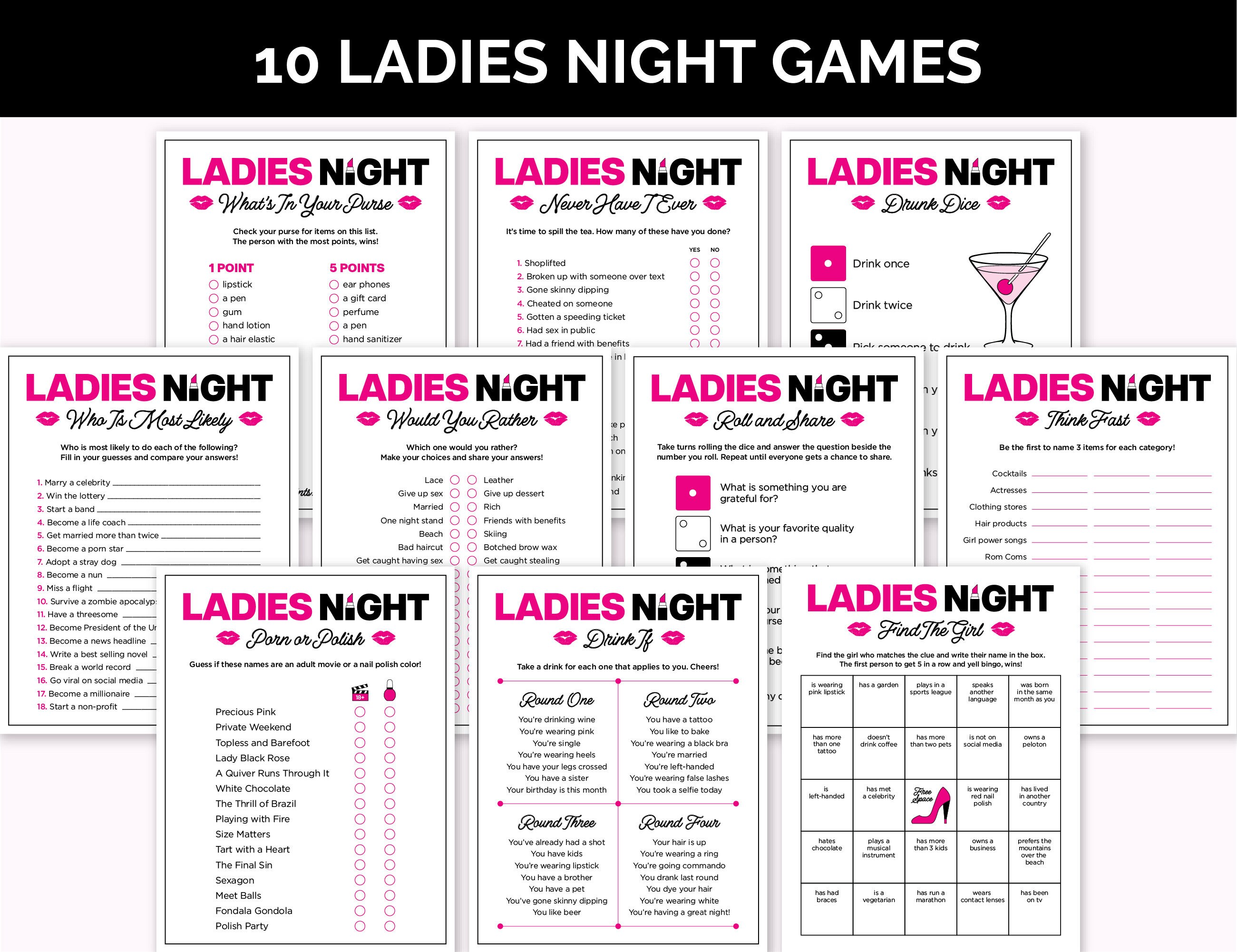 Ladies Night Games Printable Game Bundle for a Girls' - Etsy