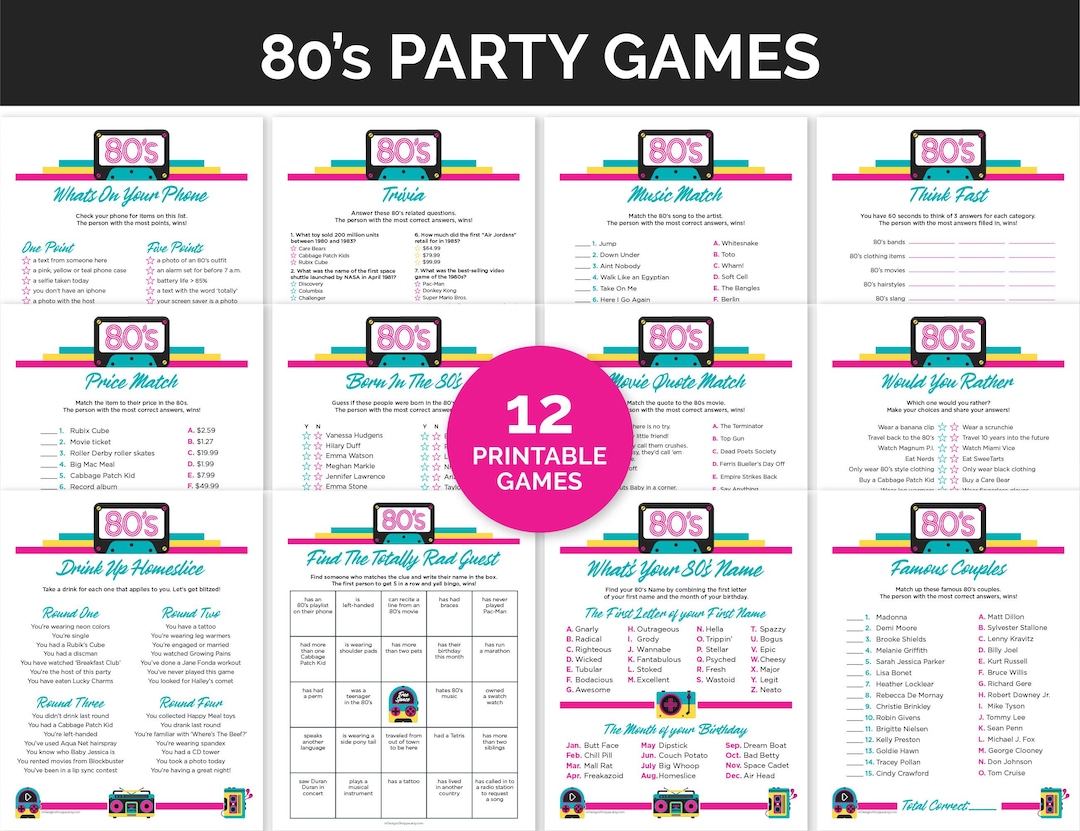 80s Party Games, Printable Games Bundle for an 80s-themed Party, Fun Games for an 80s Birthday ...