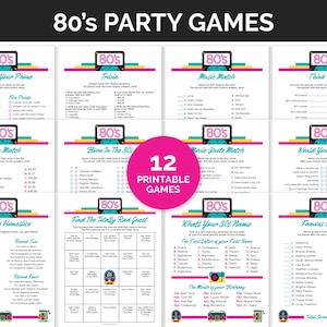 80s Party Games, Printable Games Bundle for an 80s-Themed Party, Fun Games for an 80s Birthday Party or 80s Bachelorette, 1980s Trivia Games