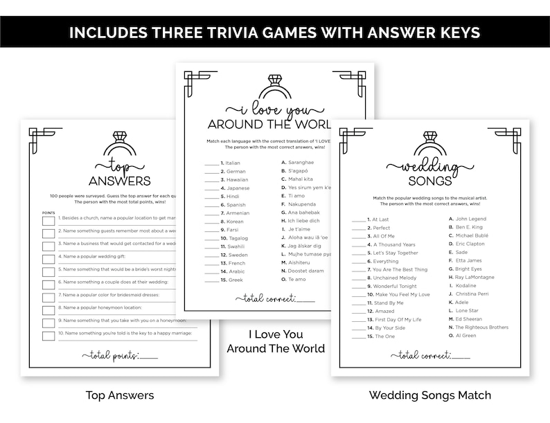 Wedding Table Games, Printable Games Bundle for a Wedding Reception ...