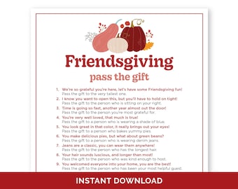 Friendsgiving Pass The Gift Game, Printable Pass The Present Friendsgiving Game,  Icebreaker Activity for a Thanksgiving Party with Friends.