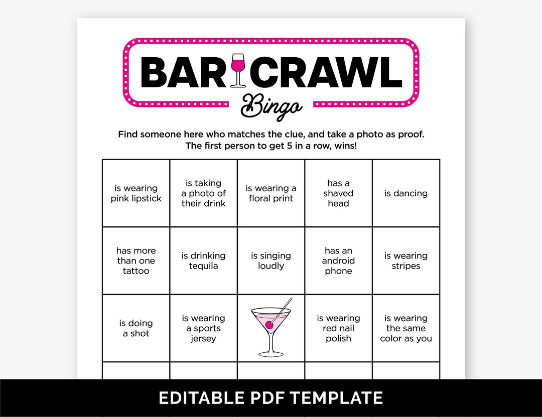 Editable Bar Crawl Bingo Game Printable Find Someone Who Bar Hopping editable-bar-crawl-bingo-game-printable-find-someone-who-bar-hopping