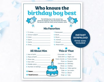Who Knows The Birthday Boy Best, Printable Birthday Boy Trivia Game, How Well Do You Know The Birthday Boy, Birthday Party Game for Boys.