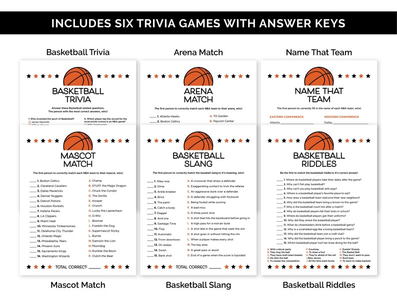 Basketball Games, Printable Games Bundle for a Basketball Team Party, Travel Basketball Team Building Games, Basketball Birthday Games. image 3