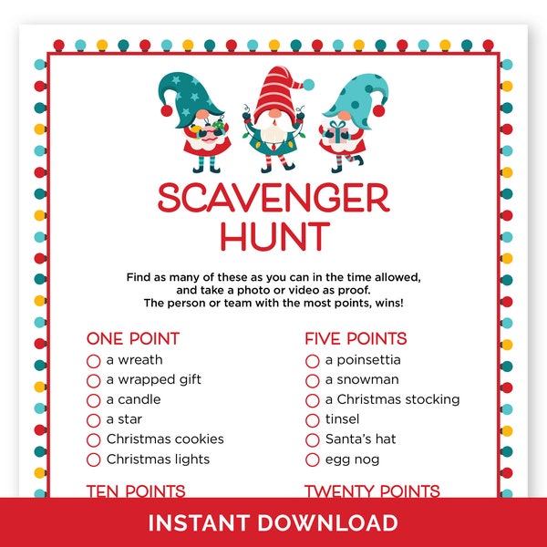 Christmas Photo Scavenger Hunt, Printable Christmas Party Game for Kids & Adults, Outdoor Scavenger Hunt for Teens, Christmas Day Activity.