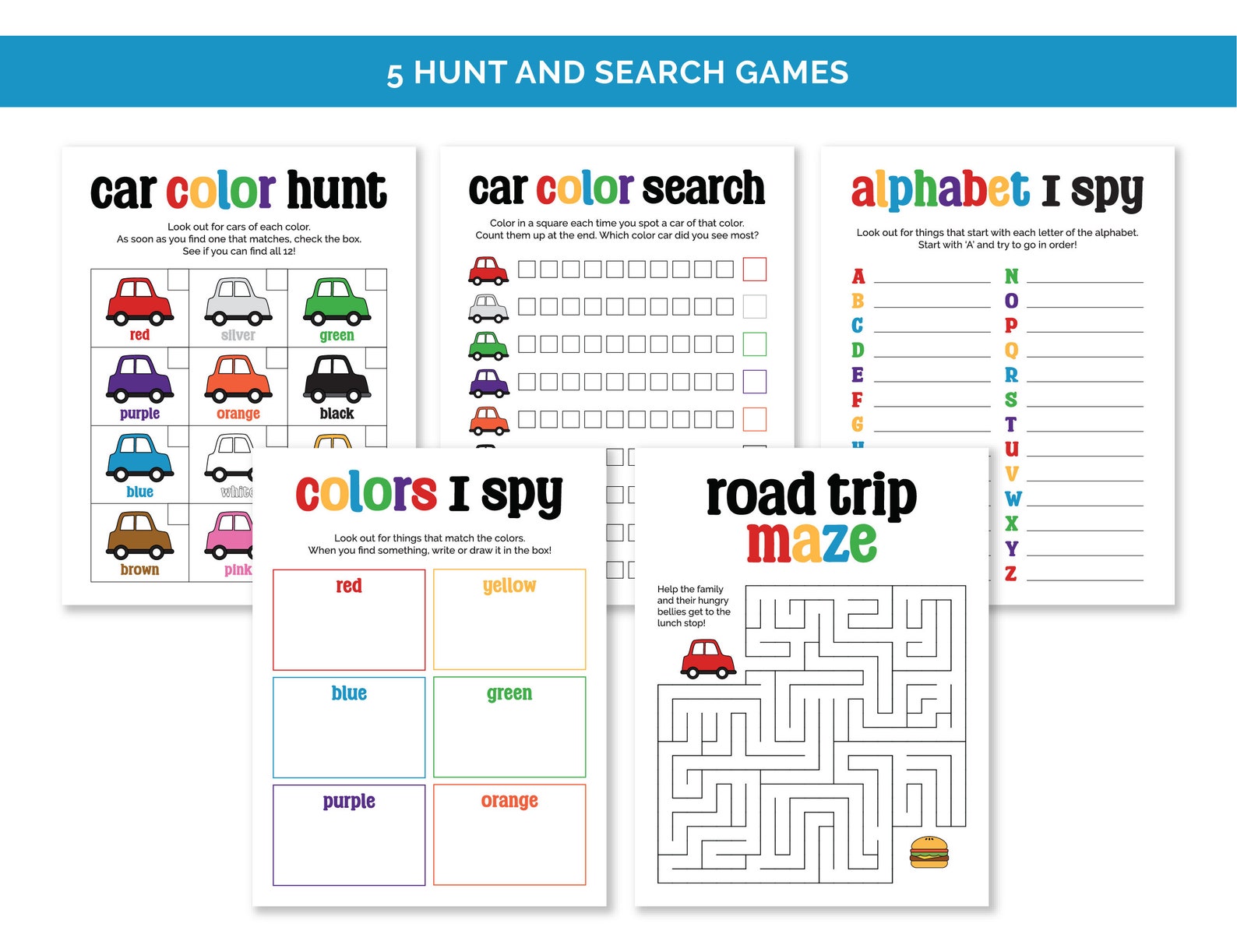 Road Trip Games for Kids, Printable Car Ride Activities, Road Trip ...
